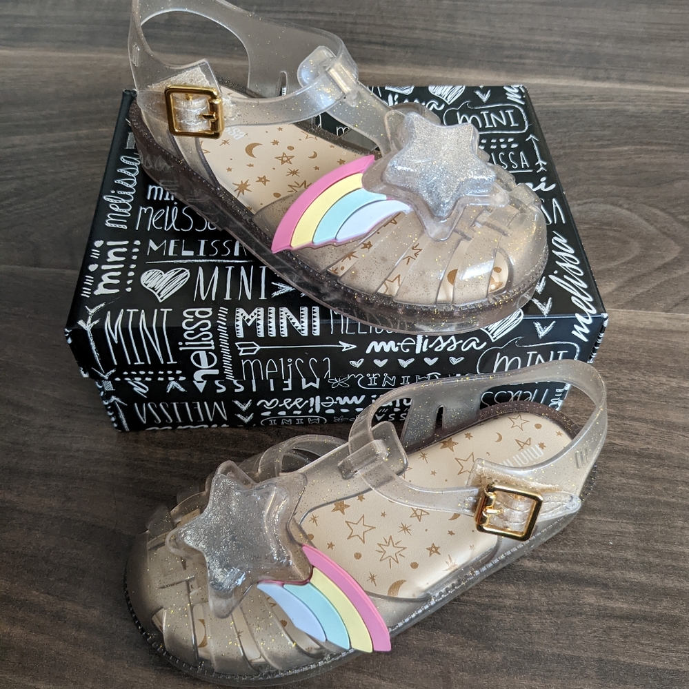 MINI MELISSA POSSESSION II Clear jelly sandals glitter star and rainbow
